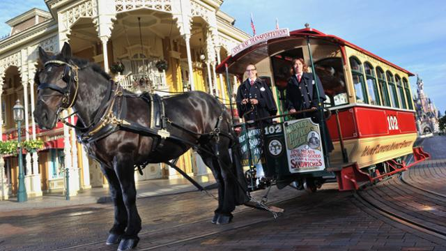 Horse-Drawn streetcars at Disneyland Park Paris
