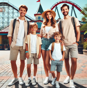 Family at theme park in appropriate clothing