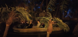 Riders passing Captain Jack's in the Pirates ride at Disneyland Paris